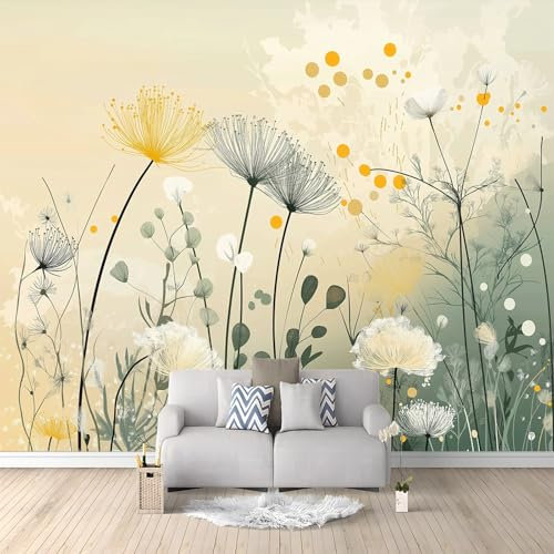 Papier Peint Intissé Fleurs Sauvages Plantes Fleurs 350x256 cm Papier Peint Panoramique Moderne, Papier Peint Mural Photo pour Salon, Chambre, Décor Fond TV