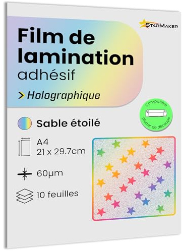 10 fogli A4, pellicola per laminazione a freddo olografica, fogli laminati autoadesivi per foto e adesivi, compatibili con plotter da taglio (sabbia stellata)