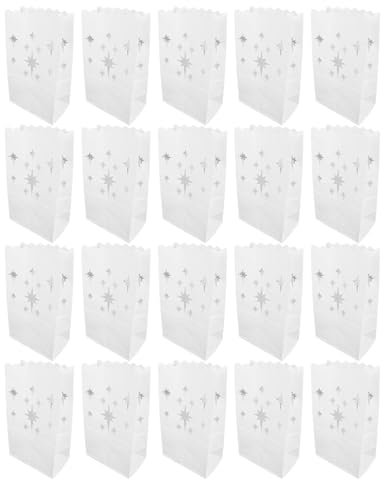 Starrypxl Luminary Bags Candle Bags Luminaries Bags Flame Resistant White Star Design Paper Luminary Bags for Wedding Party Thanksgiving 20 PCS