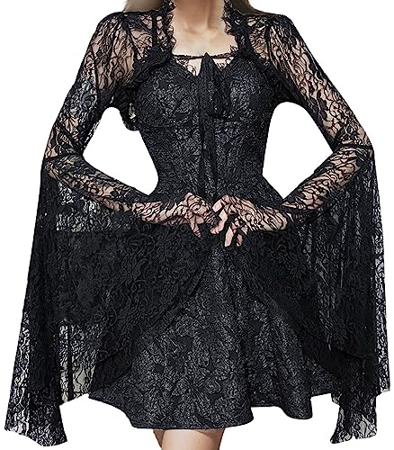 Bolero de encaje sexy gótico para mujer, festivo, gótico, encaje, shrug chäckchen top, manga larga, boleros, crop top negro, shrug gótico, chäckchen para vestido de noche
