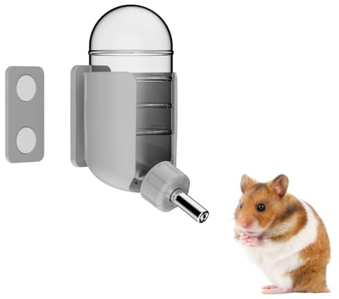 Hamster Water Bottle with Magnetic Holder, Freestanding Water Bottle for Glass Tanks, Suitable for Syrian Dwarf Hamsters Gerbils Mice Rats Degus (Grey, 120ml)