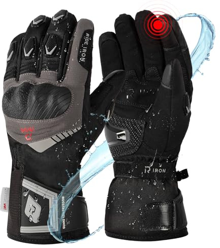 RIDEIRON Guanti Moto Uomo Invernali, Impermeabili, Touchscreen e con Protezione, Guanti Riscaldati 3M per Inverno e Moto (nero, M) (nero, L)