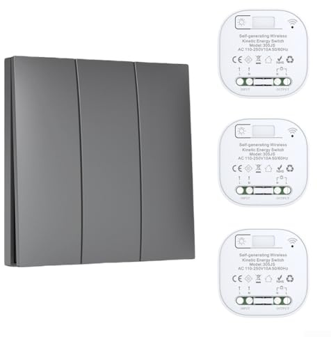 Interruptor de control remoto inalámbrico, autogenerador sin batería, sin cableado, impermeable, interruptor de luz montado en la pared para uso doméstico (negro 1-3)