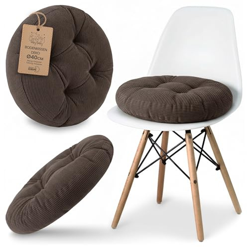Amazinggirl Cojín Silla Comedor Redondo 40 cm - Cojines para sillas Cocina Interior Asiento Acolchado Estilo escandinavo Suave Lavable Terciopelo acanelado Marrón