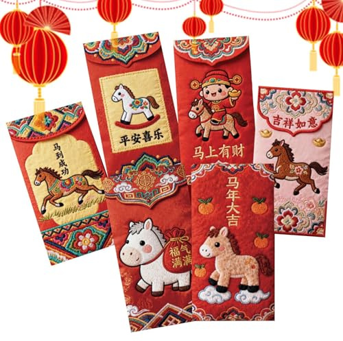 Niesel Chinese New Year Red Envelopes - Traditional Spring Festival - Chinese Horse Year Red Envelopes,for Party Wedding Birthday Gathering Photography Adults Neighbors
