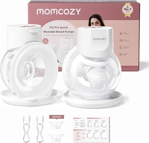 Momcozy Milchpumpe Elektrisch S12 Pro Quick, Freihändig breast pump electric, Tragbare Milchpumpe Elektrisch mit DoubleFit Hybrid-Brusthaube, Brustpumpe mit 3 Modi & 9 Stufen, 2er-Set, Weiß