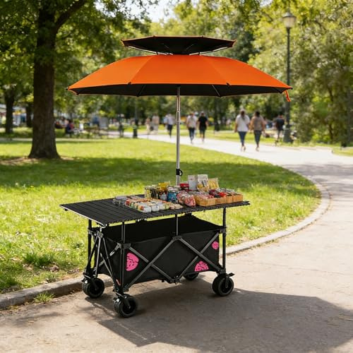 VOLDAX Genérico Puesto de Mercado con Toldo, Carrito de Comida callejera con Ruedas, Puestos Plegables for la Venta en el Mercado(Black 2)