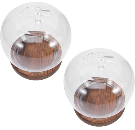 Abaodam Lot de 2 Cloches en Verre avec Base en Bois Vintage Éclairée LED, Grand Dôme de Présentation pour Figurines, Objets Décoratifs et Protection Anti-poussière, Vitrine