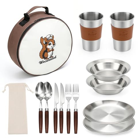 WECURATED Camping Mess Kit, Stainless Steel Stylish Set of 2
