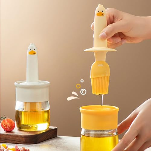 EaseSunny Dispenser per olio d'oliva, pennello in silicone, bottiglia di olio in vetro, strumento di cottura 2 in 1, resistente al calore, facile da pulire, per barbecue, grigliare, cuocere, cucina