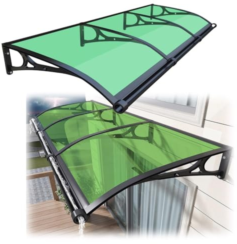Gräsgrön uteplats dörrmarkis baldakin 119 x 200 cm – hållbart polykarbonatskydd med aluminiumfästen, UV- och regnbeständigt solskydd för ingång, fönster- och uteplatsskydd