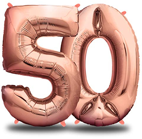 envami® Palloncini Compleanno 50 Anni Oro Rosa 101 CM - Palloncino Numero 50 - Numeri Gonfiabili Compleanno - Decorazioni Compleanno - Vola con l'Elio