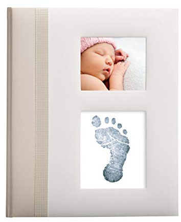 Pearhead Baby Memory Book med inkluderad Clean-Touch Pad för att skapa babyns hand eller foottryck, ny mammagåva, skiva Milestone Journal, UK engelsk version, elfenben