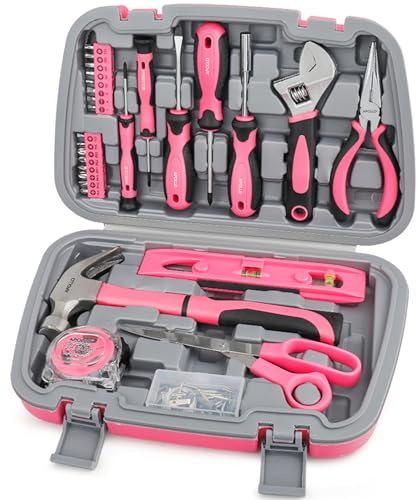 Apollo 67-tlg. Werkzeugkoffer in Rosa Pink. Komplettes Werkzeug-Set für Frauen und Mädchen, inklusive Hammer und Schraubenzieher-Set, um einfache Reparaturen im Haushalt zu erledigen.