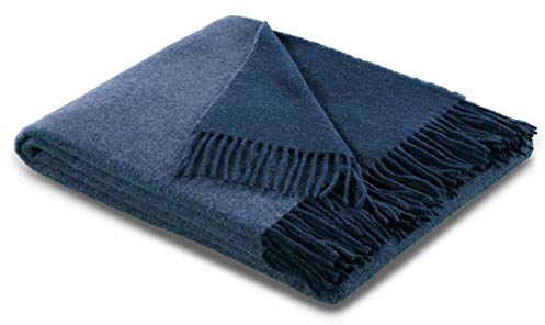 biederlack® samt weiche Kuscheldecke Wool-Mix Jeans-Marine I aus Wolle & Kaschmir I Öko-Tex Zertifiziert I Plaid in 130x170 cm | geeignet als Tagesdecke & Sofa-Decke | Wohndecke in top Qualität