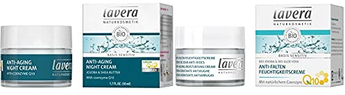 lavera Anti Falten Nachtcreme Q10 ∙ Feuchtigkeit & Pflege ∙ Anti Aging Nachtpflege ∙ 1er Pack (1x50ml) & Feuchtigkeitscreme Q10 ∙ Spendet Feuchtigkeit ∙ Anti Aging Tagescreme ∙ 1er Pack (1x50ml)