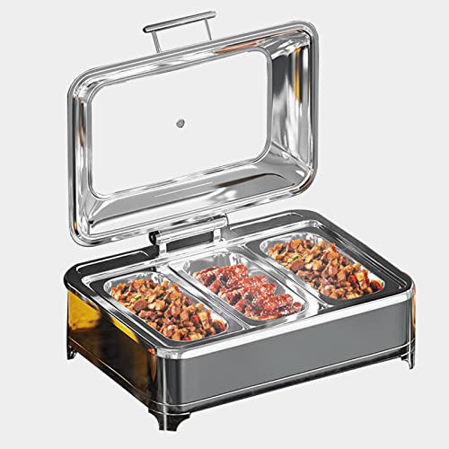 Scaldavivande Elettrico per Buffet, Chafing Dish Acciaio Inossidabile con Copertura Visiva del Forno e Chiusura Automatica del Coperchio per Mantenere Il Cibo Fresco e Delizioso, 9L(Size:3 Grid)