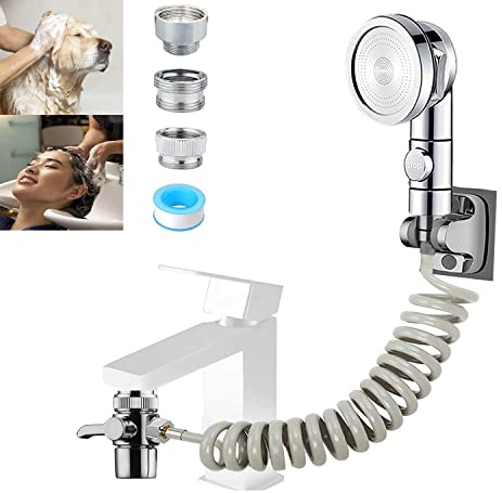 AWXYG Sink Sprayer Attachment for Faucet ，Kitchen Bathroom On/Off Handheld Shower Head with Flexible Hose,Faucet Aerator & Diverter Valve,for Hair Washing Pet Dog Shower1
