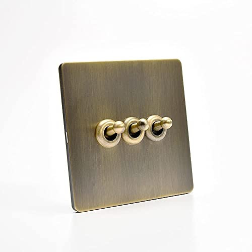 Lamp switch cover, wall type toggle switch,Toggle Switch Green Bronze Stainless Home 86 Type 1-4 Gang 2 Way Wall Light Steel Panel Switch Wall EU USB Socket 10A 110-250V Retro Hand Made Switch (Color