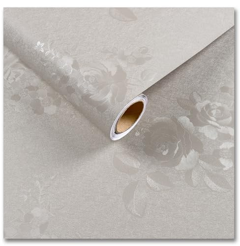 CRE8TIVE Beige Wallpaper Textured Peel and Stick Wallpaper for Bedroom Embossed Silk Rose Floral Wall Paper 12x80 Removable Adhesive Beige Contact Paper for Cabinets Countertops Waterproof Vinyl