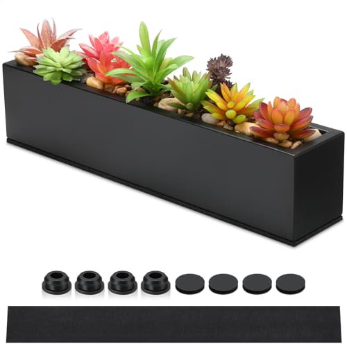 FillTouch - Fioriera rettangolare lunga per davanzale della finestra, per interni, grande, moderna, in acciaio con fori di drenaggio, per erbe aromatiche, giardino e casa (40,9 x 8,1 x 8,9 cm, nero)