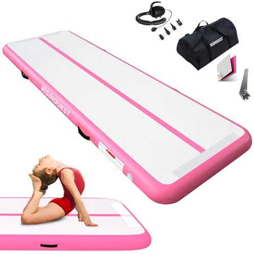 Gymnastikmatte 3 m / 4 m / 5 m / 6 m Gymnastikmatte für zu Hause 10 cm / 20 cm Dicke aufblasbare künstlerische Air Track Trainingsmatte mit elektrischer Pumpe (Pink, 2 m)
