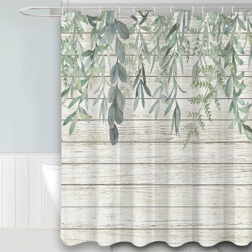 FAIRYGATE Duschvorhang Blätter Waschbar Duschvorhang Badewanne mit 12 Haken Blätter Badevorhang Waschbar Textil Antischimmel Shower Curtain 180x180 cm Weiß Grün Wasserdicht Polyester Stoff B9510