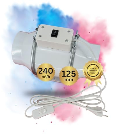 TronicXL 125mm Turboventilator 240m³/h Rohrventilator regelbar mit Ein Ausschalter und Kabel leise Rohrlüfter Abluftventilator Abluft Zuluft Grow Lüfter Ventilator für Homebox Growbox Growschrank
