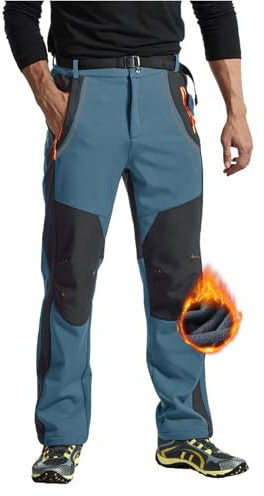 Rdruko Pantaloni da sci da uomo, impermeabili, invernali, in softshell, antivento, caldi, invernali, imbottiti, per snowboard, trekking, con tasche, grigio/blu, M
