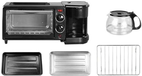 Milageto 3 in 1 Frühstückscenter Station Toasterofen Vielseitig mit Kaffeemaschine Ofen Frühstücksmaker für Sandwich Brot Ei, Schwarz