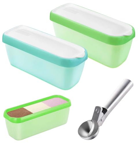 FZYCOM 2Pièces Boîte pour Glace Maison avec Couvercle avec 1 Cuillère à Crème Glacée, Bacs à Glace pour Glace Alimentaire avec Couvercle Réutilisables, Récipient à Glace pour Glace Fait Maison