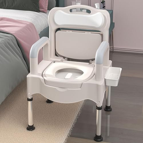 Commode Chair,Bedside Commode Height Adjustable Adult Bedside Toilet For Seniors, Easy to Assemble with Non-Slip Rubber Tips Removable Bucket for Portable Toilet for Adults Seniors 660 lbs (C)