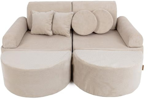 MEOWBABY Kindersofa – Spielsofa für Kinder – Weiche Klappsofa mit Schlaffunktion – Kuschelecke für Kinderzimmer, Slimcord, Ecru