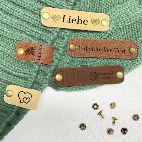 10 Stück Personalisierte Leder Handgemachte Etiketten mit Nieten,Benutzerdefinierte Namensschilder für Stricken,DIY Handgemachte Etiketten für Häkeln Kleidung Hüte Schals Handschuhe