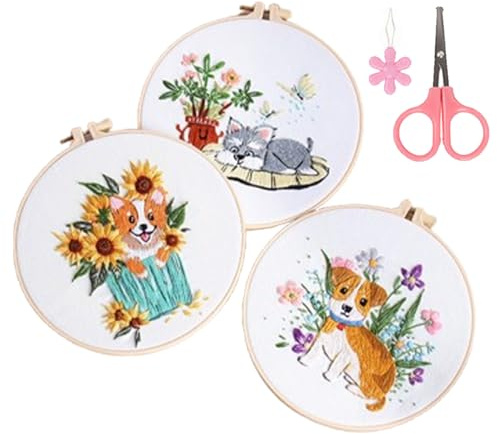 Xusxes 3 st nybörjarbroderi-kit, blombroderi startkit, broderikit, broderiset, broderiset, broderikit, broderiset, nybörjarbroderiset, gör-det-själv broderiset (vit)
