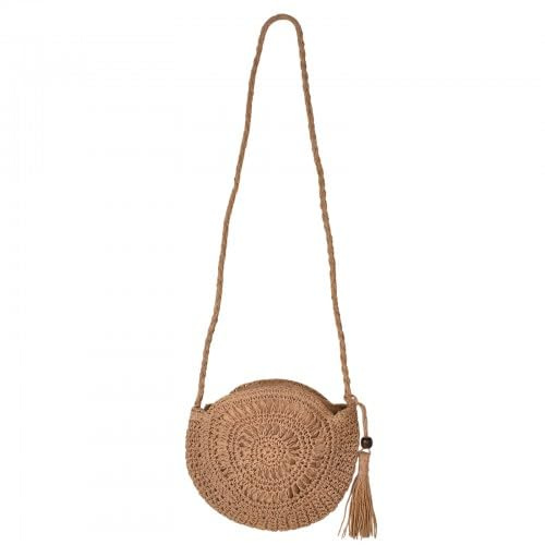 DecorDwell Bolso de Bandolera Paja, Bolso Mimbre Pequeño, Bolso Verano Paja Bohemio, Bolsos Tejidos Crochet, con Cremallera y Borla, para Vacaciones, Fiesta, Citas