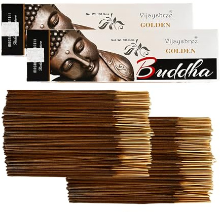 Vijayshree Golden Nag Buddha rökelsepinnar - 200 g - 10 förpackningar om 20 g (140–180 stavar) – aromaterapi – meditation – yoga – miljövänlig förpackning