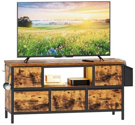 Dripex TV Cabinet Stand Unit for TVs up to 55 Inches with 5 Foldable Drawers Storage Organizers and Open Shelves with RGB LED Lighted TV Gaming Entertainment Center for Living Room (100 x 35 x 50CM)