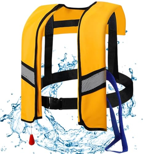 Jacket salvavidas inflable automático, chalecos salvavidas Automáticos 150n Nylon Buckle Nylon Bein Vest con tiras reflectantes y silbato para adultos niños, sin cilindros de gas, chalecos amarillos