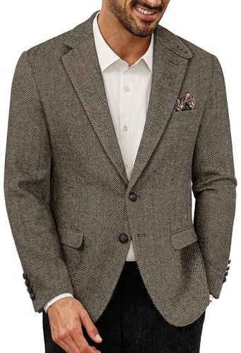 PJ Paul Jones Sakko Herrkavaj, vintage, ullblandning, tweed, blazer, normal passform | 2 knappar fiskbensmönster sportrockar avslappnad kavaj med ficknäsduk