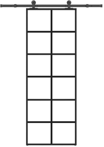 QJBSAVVA Schiebetür mit Zarge 76x205 cm Schwarz-Transparenter ESG-Glas & Aluminium Rahmen Platzsparende Tür für Wohnzimmer Schlafzimmer und Büro Modernes Design Leicht Montierbar