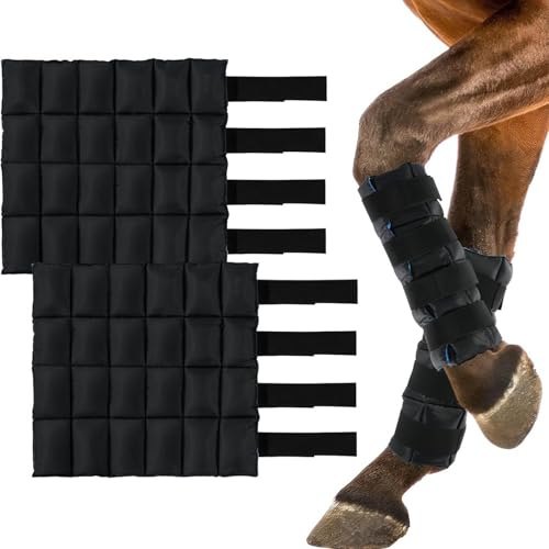 Gvqng Set di 2 Fasce per Gambe del Cavallo, Stivali Refrigeranti per Gambe del Cavallo, per L'Addestramento Equestre E L'Uso Quotidiano, Supporto Confortevole E di Alta qualità,Nero,2pcs