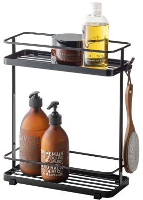 Yamazaki Home Badregal – Badezimmer Dusche Aufbewahrungshalter, Caddy Regal Organizer | Stahl | Kurz | Duschablage, Legierter, Schwarz, One Size