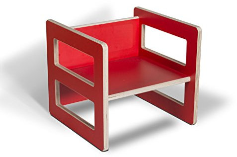 Kindermöbel Wendehocker Holz farbig, praktischer Kinderhocker der mitwächst, Buche (Rot)