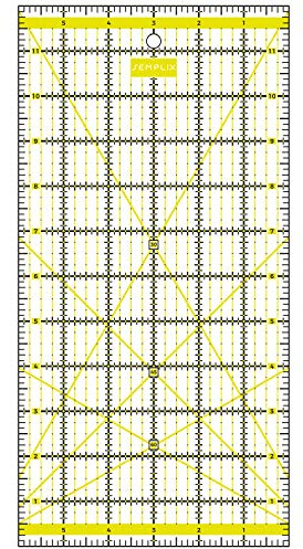 SEMPLIX Patchwork-Lineal Quilt-Lineal, transparent, mit Inch-Skala und Winkelfunktionen, ideal für Patchwork und zum Basteln, 12 x 6 inch (gelb)