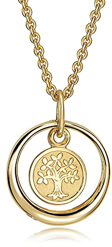 Xaana Taufkette Taufring mit Zirkonia und Lebensbaum/Baum des Lebens -Einhänger aus 333er Gelbgold inkl. vergoldeter Silberkette 36/38cm AMZ0484