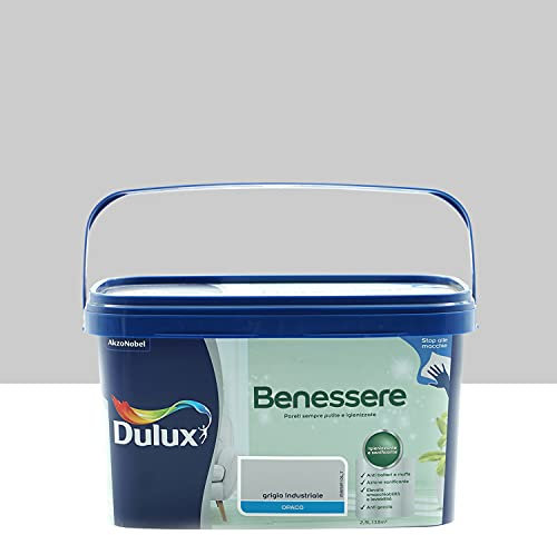 Dulux Benessere Pittura Colorata all'Acqua per Interni Superlavabile Anti Muffa Anti Batteri con Ioni D'Argento, 2.5 Litri, Grigio Industriale, 2.5L