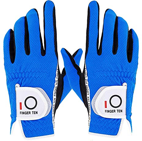 FINGER TEN Guanti da golf da uomo, mano sinistra e destra, resistenti alla pioggia, resistenti all'usura, antiscivolo, flessibili, durevoli (blu, L)