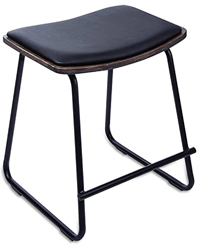 Barhocker aus Metall, Barstuhl mit bequemer Sitzauflage, Küchen-Hocker Deluxe mit Fußstütze und Leder-Sitzfläche, Küchenstühle in verschiedene Größen (Schwarz, 46 cm)