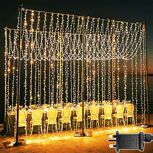 Joycome 600 LED Curtain Lights Outdoor 6m x 3m, 8 Modes Connectable Wall Fairy Lights Plug in with Timer Waterproof for Gazebo Ceiling Patio Party Wedding Bedroom Christmas Decorations (Warm White)